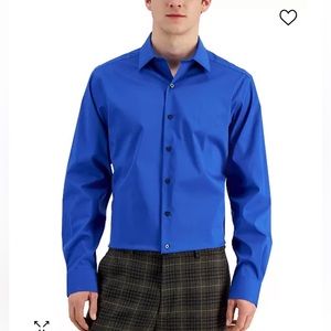 Alfani Slim Fit 2-Way Stretch Stain Resistant Dress Shirt in Beaucoup Blue